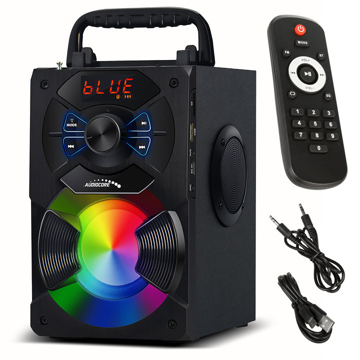 Difuzor bluetooth portabil / radio / SD / MMC / aux-in / USB / iluminare / telecomandă / antenă telescopică / conector microfon