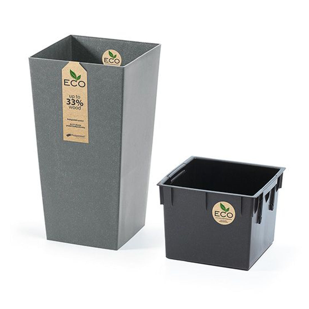 Ghiveci de plante Urbi Square ECO 2 în 1 cu inserție. Pentru uz interior si exterior, plastic, pătrat 400x400x750mm gri