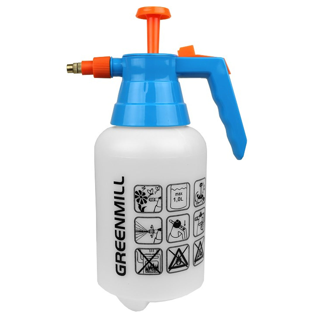 Pompa de stropit de mana GB920, Greenmill, capacitate rezervor 1 l, 2 bar presiune maxima, maner ergonomic,