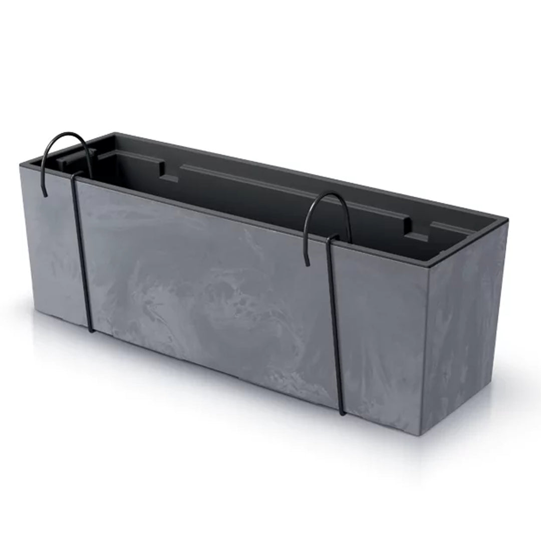 Ghiveci balustrada cu insertie Urbi Case Tower Beton Effect, Prosperplast DUC600EW, 58 x 18 x 19.5 cm, marengo