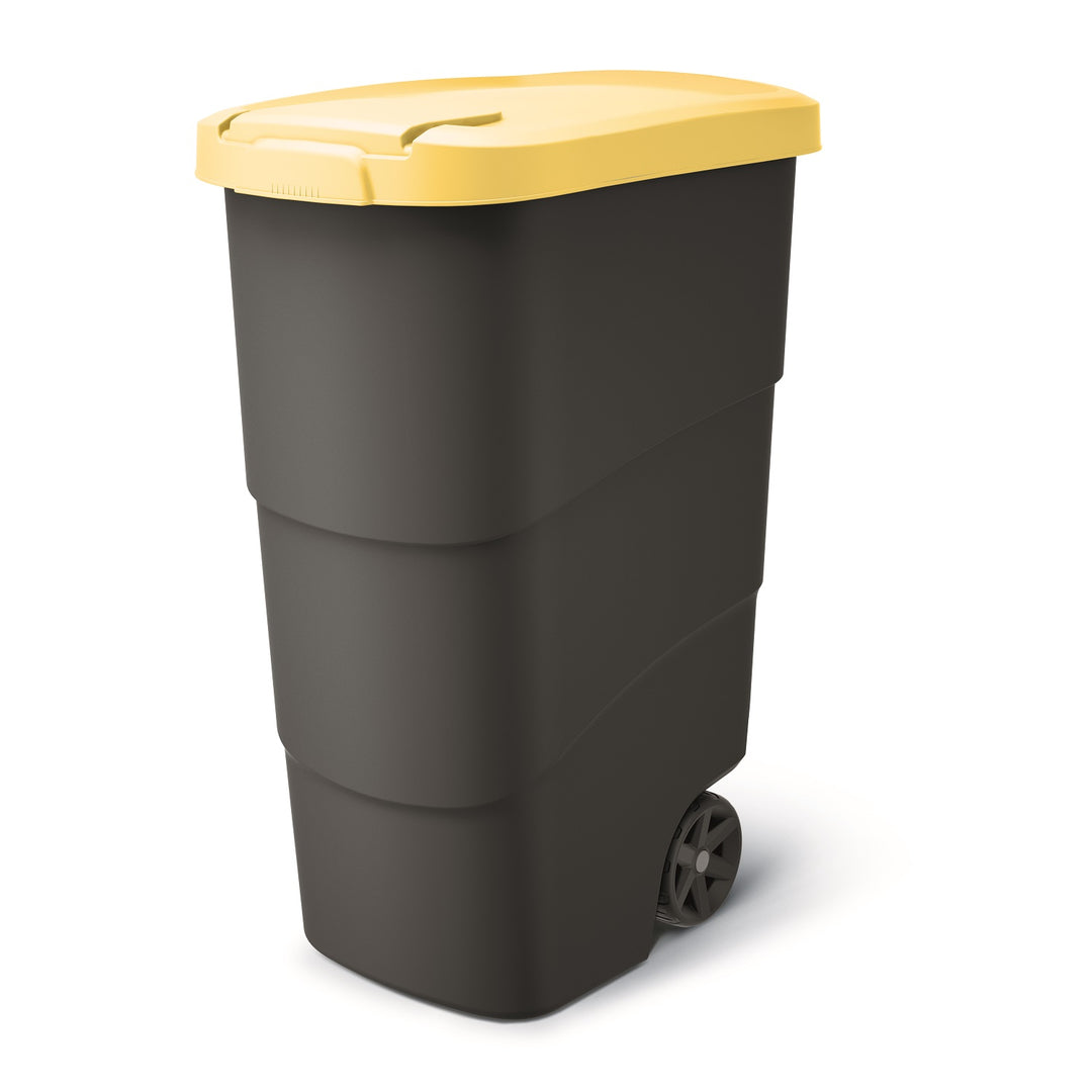 Cos de gunoi Wheeler Prosperplast, 90 L, cu roti, negru-galben
