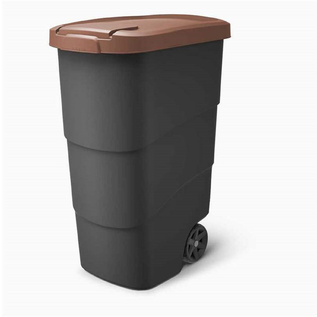 Cos de gunoi Wheeler Prosperplast, 90 L, cu roti, negru-maro