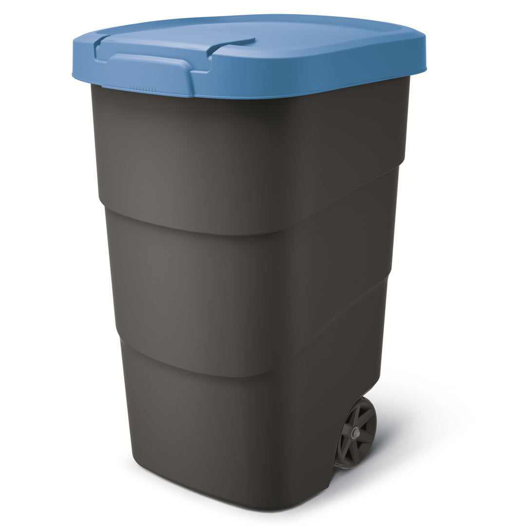 Cos de gunoi Wheeler Prosperplast, 95 L, cu roti, negru-albastru
