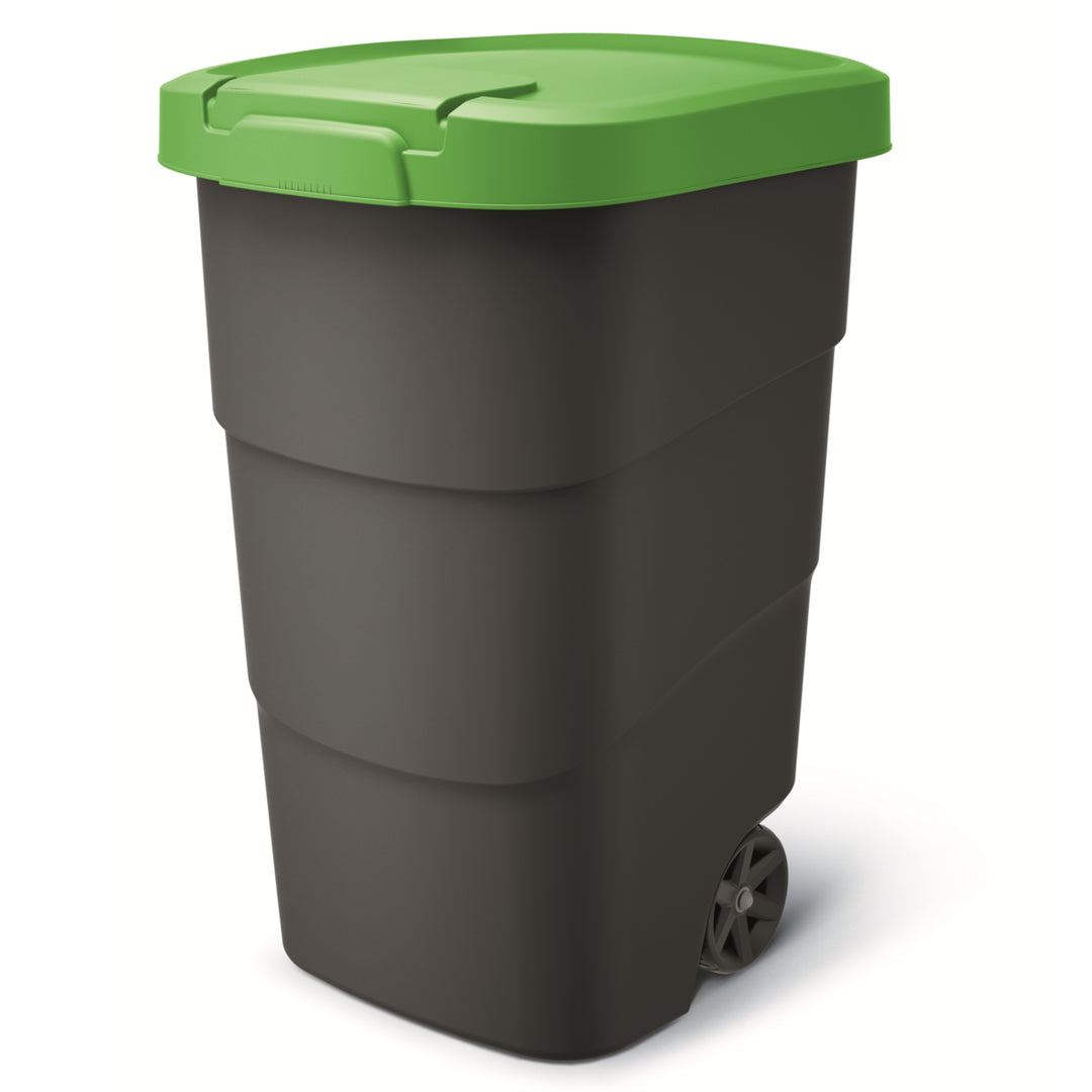 Cos de gunoi Wheeler Prosperplast, 95 L, cu roti, negru-verde