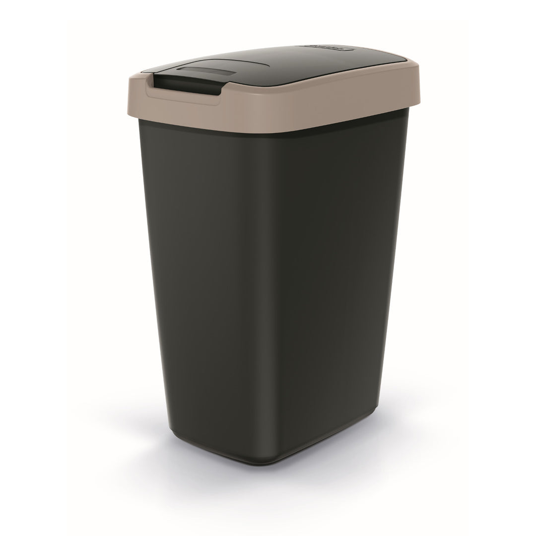 Cos de gunoi COMPACTA Q, cu clapeta, negru - maro deschis, 12l