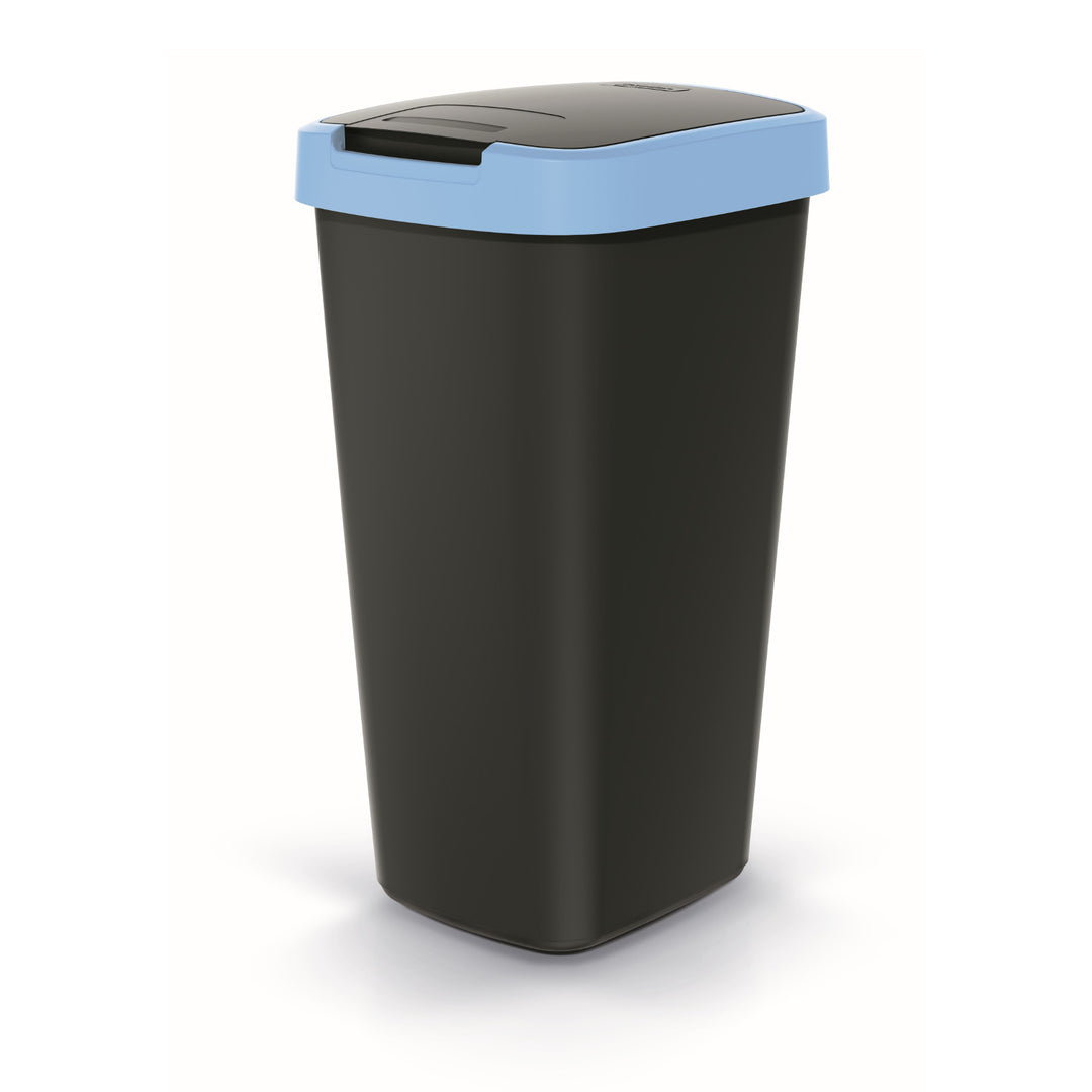 Cos de gunoi COMPACTA Q, cu clapeta, negru - albastru deschis, 25 L