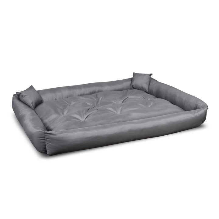 Pat pentru caini si pisici, din microfibra, 75 x 65 cm, gri inchis, 2 perne incluse