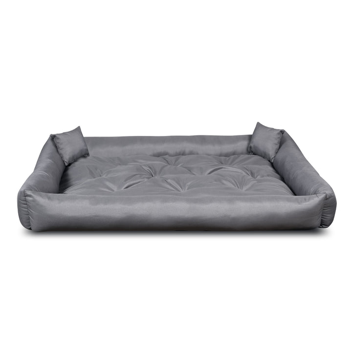Pat pentru caini si pisici, din microfibra, 75 x 65 cm, gri inchis, 2 perne incluse