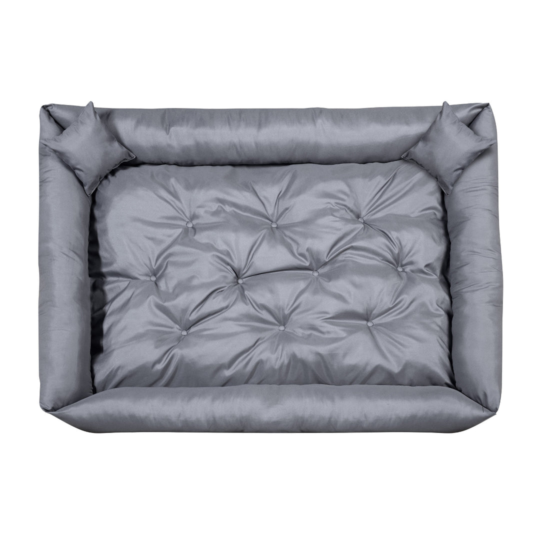 Pat pentru caini si pisici, din microfibra, 75 x 65 cm, gri inchis, 2 perne incluse