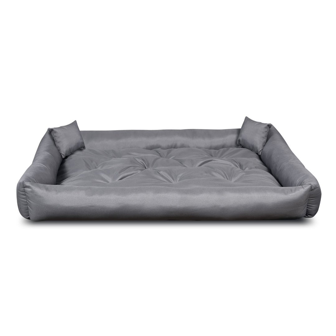 Pat pentru caini si pisici, din microfibra, 100 x 75 cm, gri inchis, 2 perne incluse