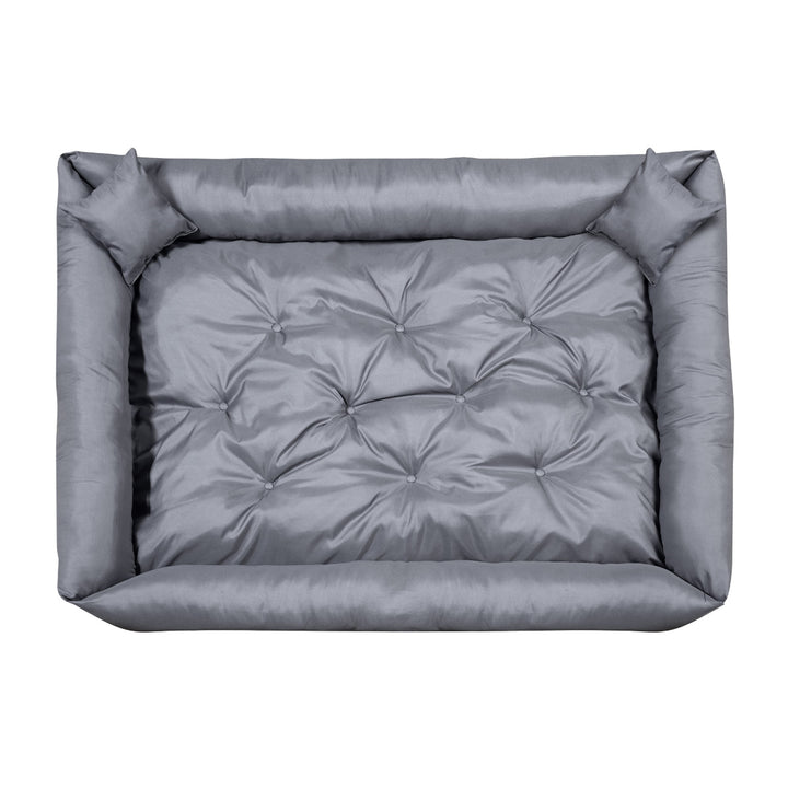 Pat pentru caini si pisici, din microfibra, 100 x 75 cm, gri inchis, 2 perne incluse