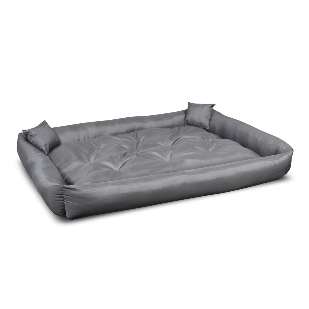 Pat pentru caini si pisici, din microfibra, 115 x 95 cm, gri inchis, 2 perne incluse