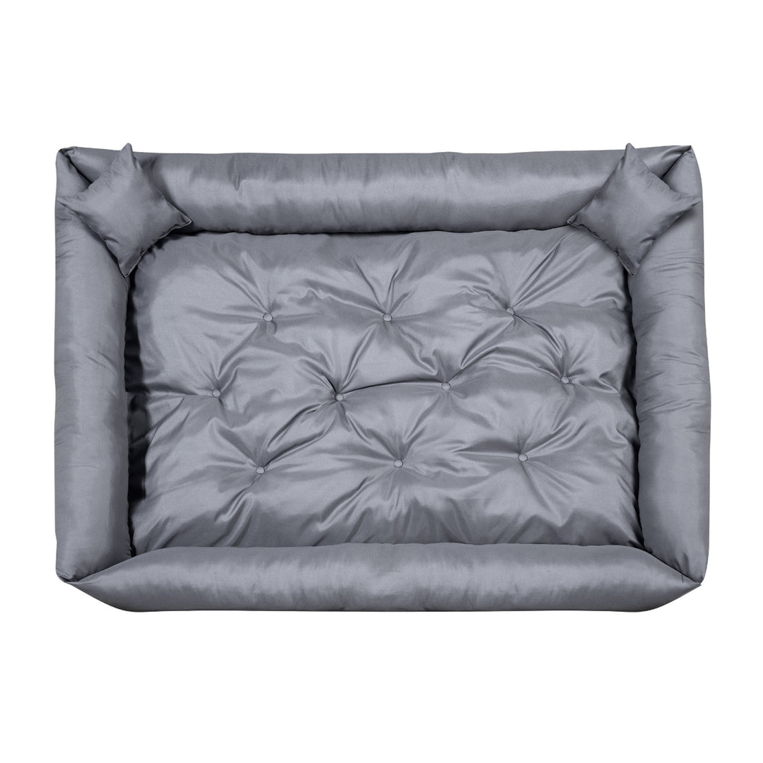 Pat pentru caini si pisici, din microfibra, 115 x 95 cm, gri inchis, 2 perne incluse