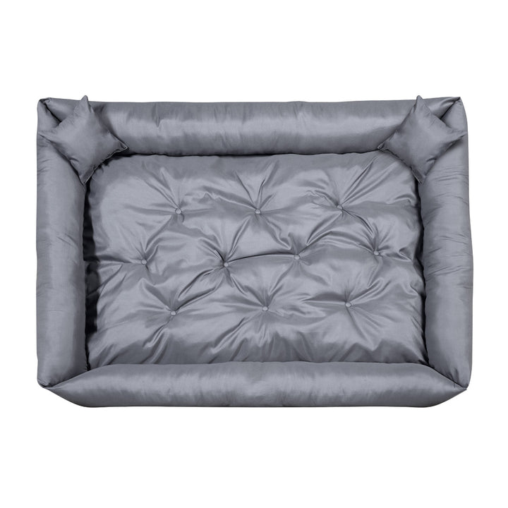 Pat pentru caini si pisici, din microfibra, 115 x 95 cm, gri inchis, 2 perne incluse