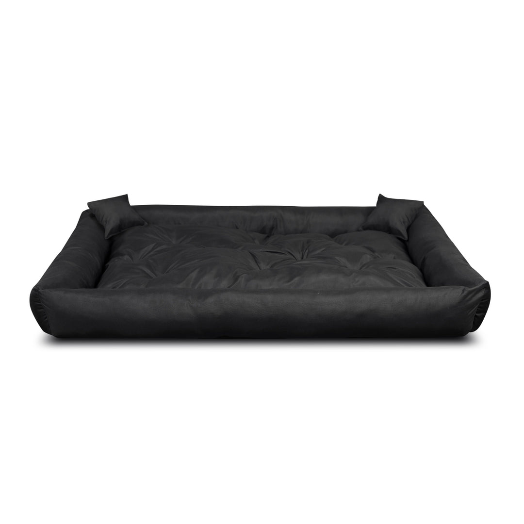 Pat pentru caini si pisici, din microfibra, 75 x 65 cm, negru, 2 perne incluse