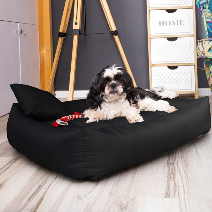 Pat pentru caini si pisici, din microfibra, 115 x 95 cm, negru, 2 perne incluse