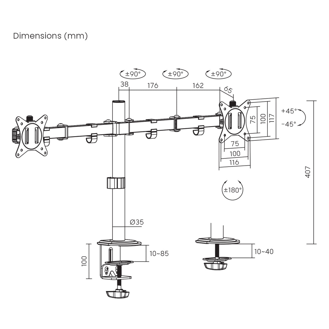 Suport de birou MC-754N, pentru 2 monitoare,17-32", 2 x 9kg