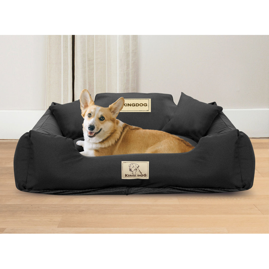 Pat pentru caini KingDog, marime M, 75 x 65 cm, negru