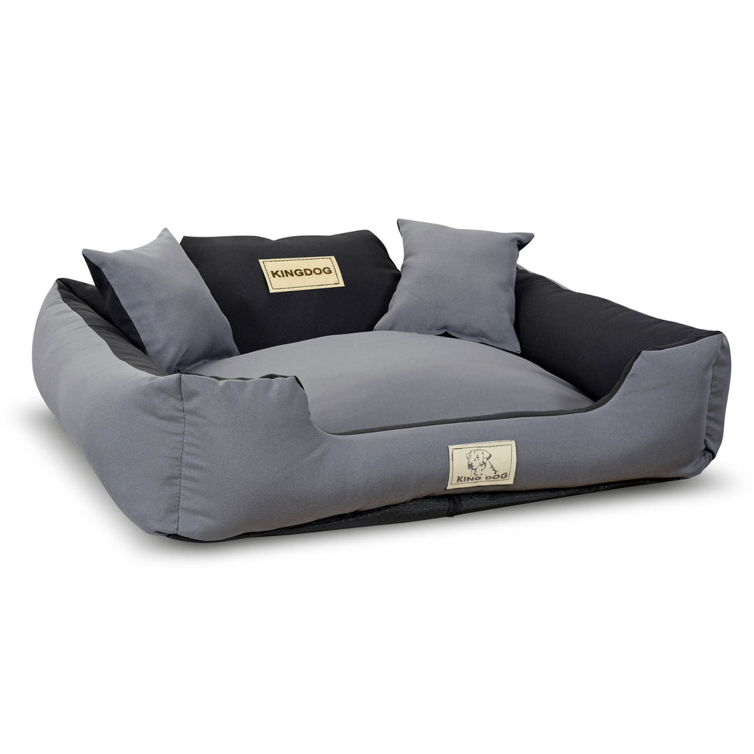 Pat pentru caini KingDog, marime L, 100 x 75 cm, gri - negru