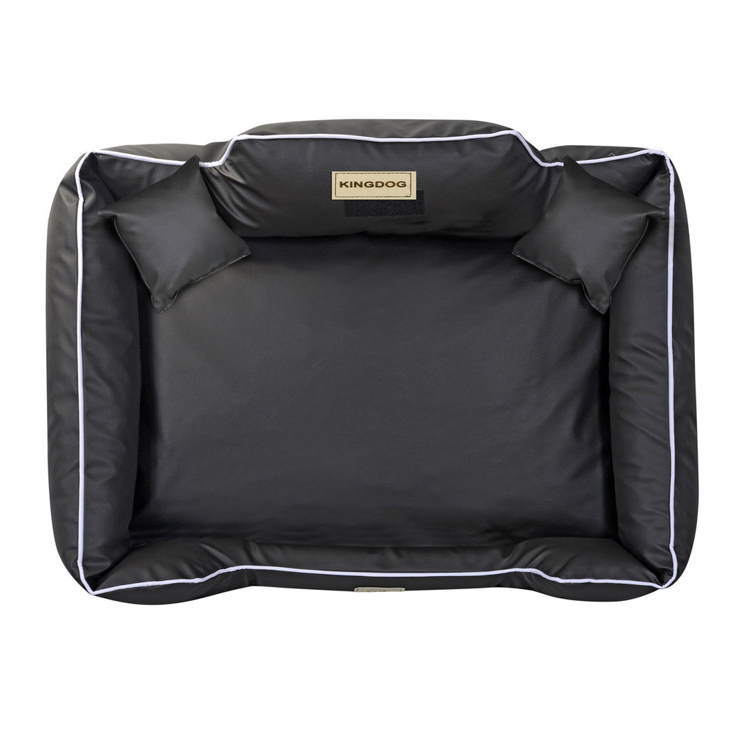 Pat pentru caini KingDog, din piele ecologica, 115 x 95 cm, negru - alb