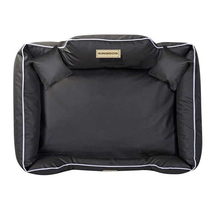 Pat pentru caini KingDog, din piele ecologica, 115 x 95 cm, negru - alb