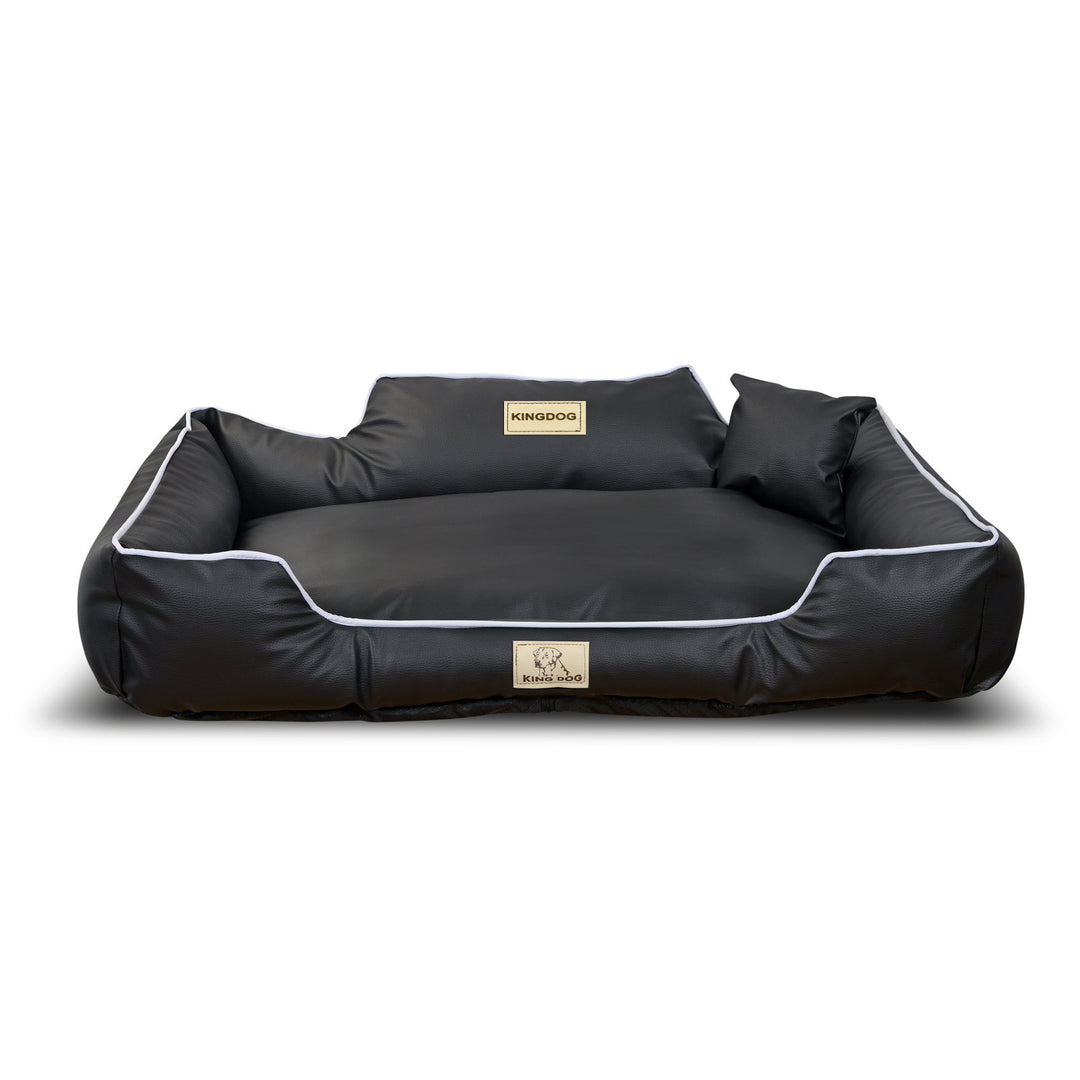 Pat pentru caini KingDog, din piele ecologica, 115 x 95 cm, negru - alb
