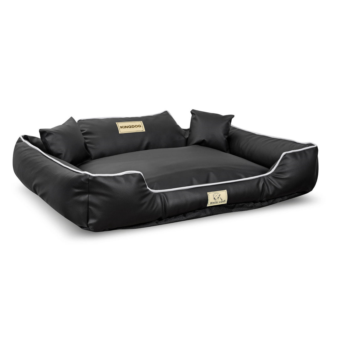 Pat pentru caini KingDog, din piele ecologica, 115 x 95 cm, negru - alb