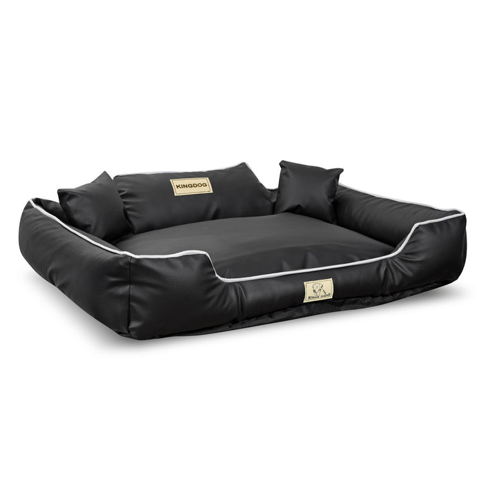 Pat pentru caini KingDog, din piele ecologica, 115 x 95 cm, negru - alb
