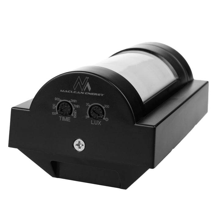 Maclean MCE385 Detector de mișcare PIR cu rază de acțiune de până la 12 m pentru utilizare în exterior, infraroșu, nu detectează animale sub 20 kg, senzor crepuscular, până la 1200 W, IP65 negru