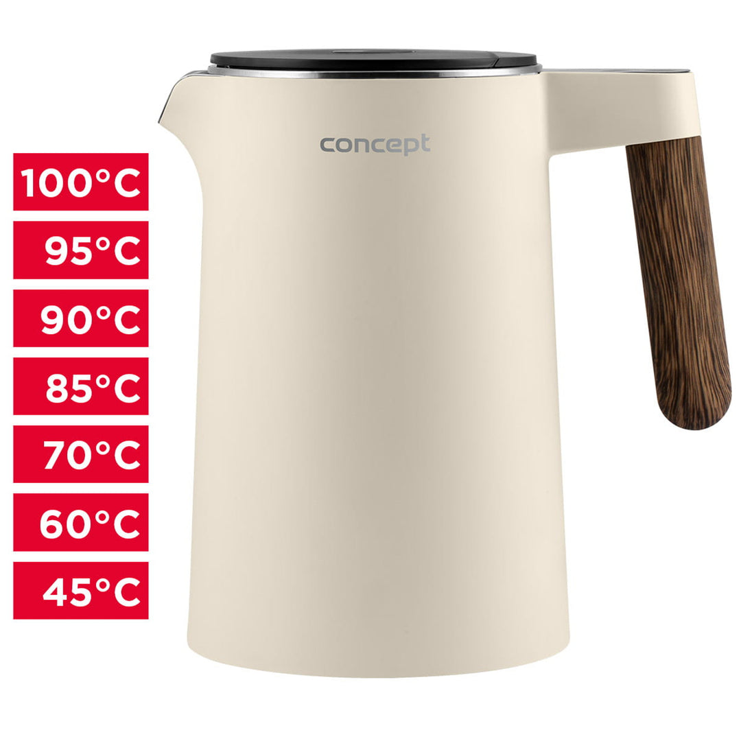 Concept Norwood RK3304 Ceainic din oțel inoxidabil cu control al temperaturii Keep Warm 1.5L 1850-2200W Culoare vanilie