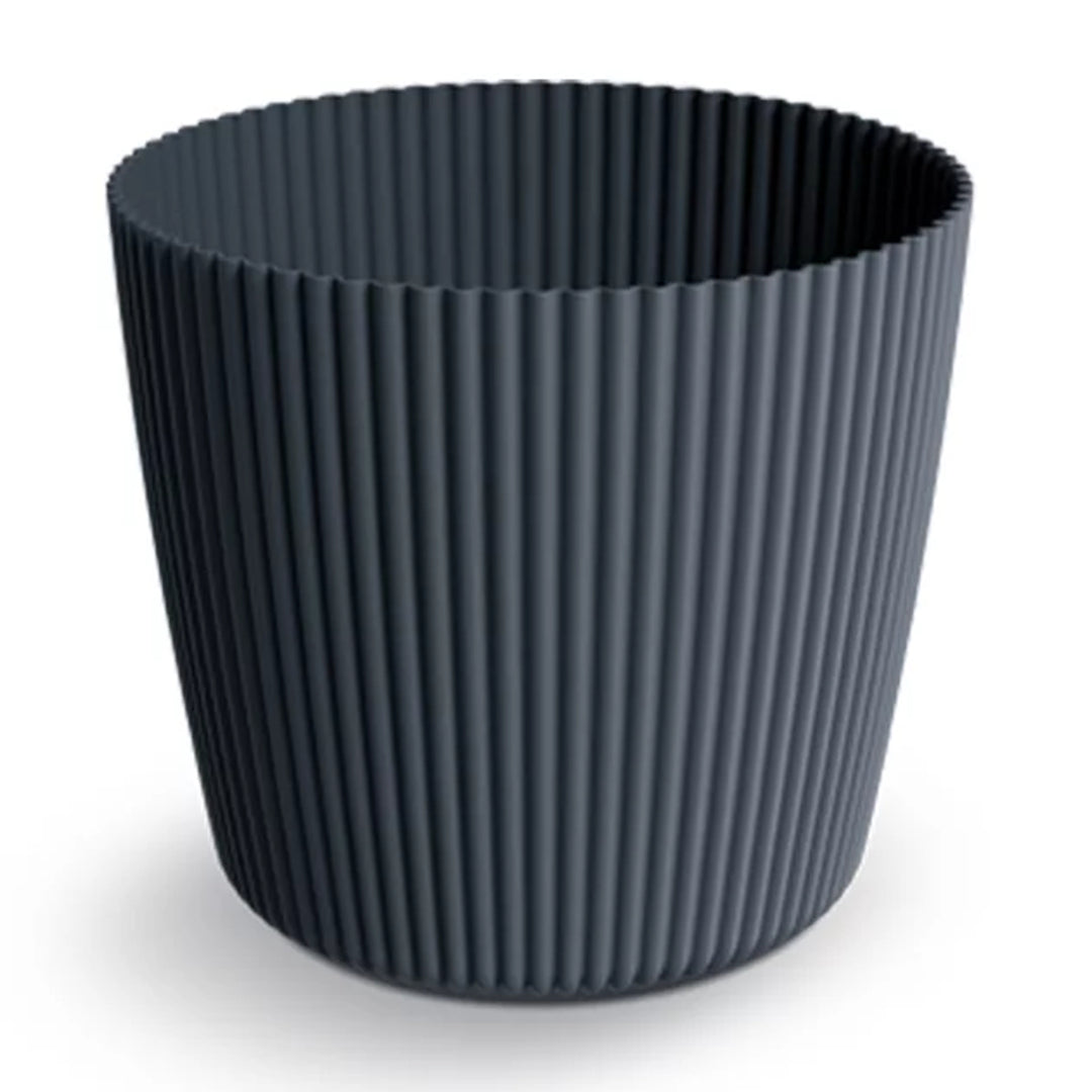 Prosperplast Milly Round Ghiveci de flori rotund cu un model de dungi verticale, pentru interior și exterior (antracit, ⌀ 292 mm)