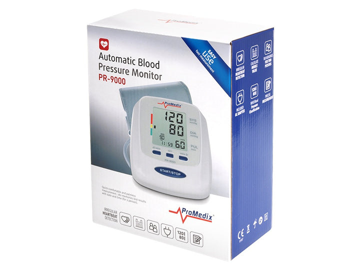 ProMedix PR-9000 Monitor automat de tensiune arterială cu manșetă pentru brațul superior Măsurare rapidă Detectarea bătăilor neregulate ale inimii