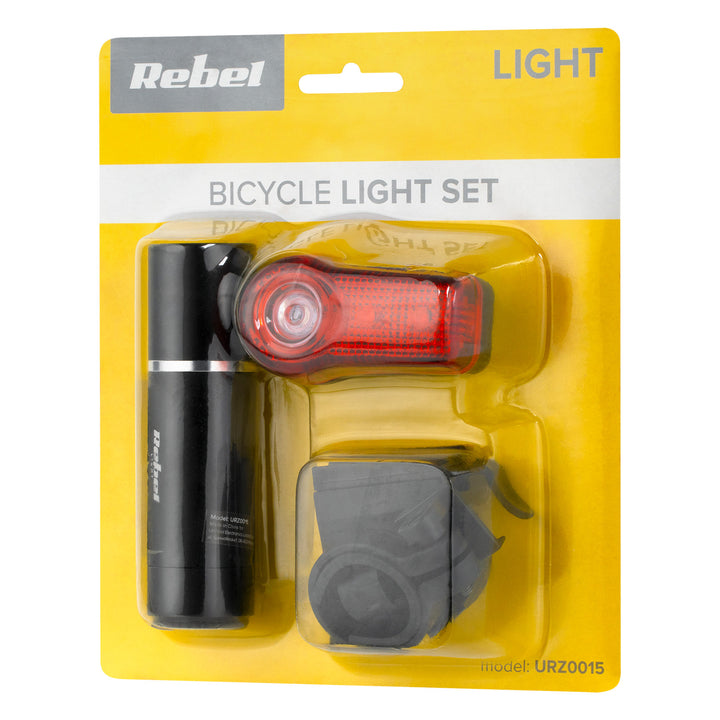 Set de lumini pentru biciclete URZ0015 față 1x LED 3W + spate 3x LED putere baterie Rebel