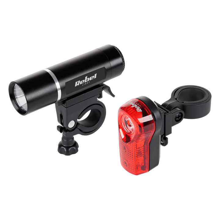 Set de lumini pentru biciclete URZ0015 față 1x LED 3W + spate 3x LED putere baterie Rebel