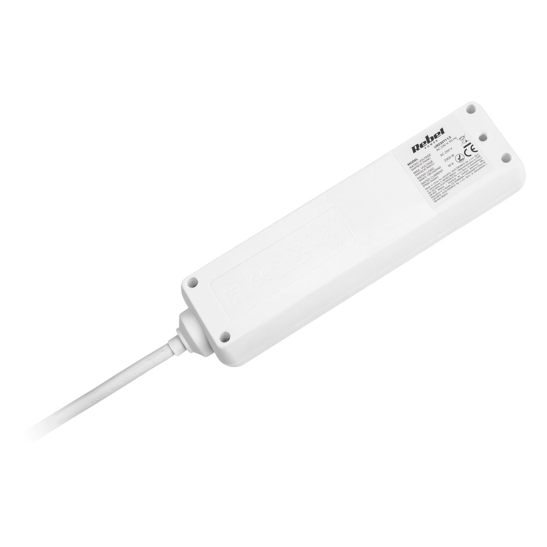 Cablu prelungitor alb Rebel 4 prize tip german, lungime 1,5m (3x1.0) fără întrerupător