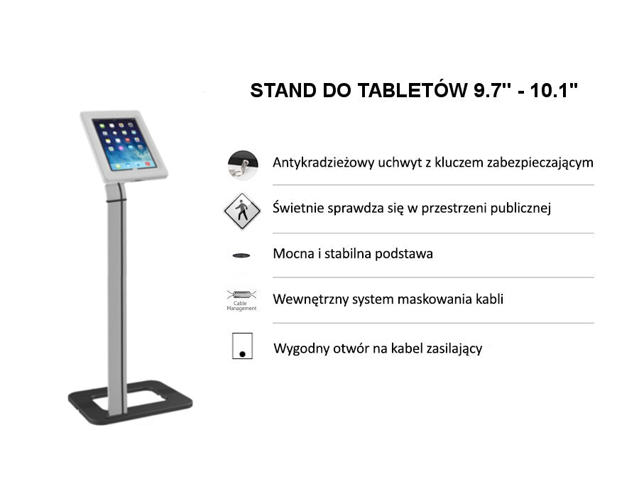 Stand de podea pentru tableta cu incuietoare, Maclean MC-645, alb