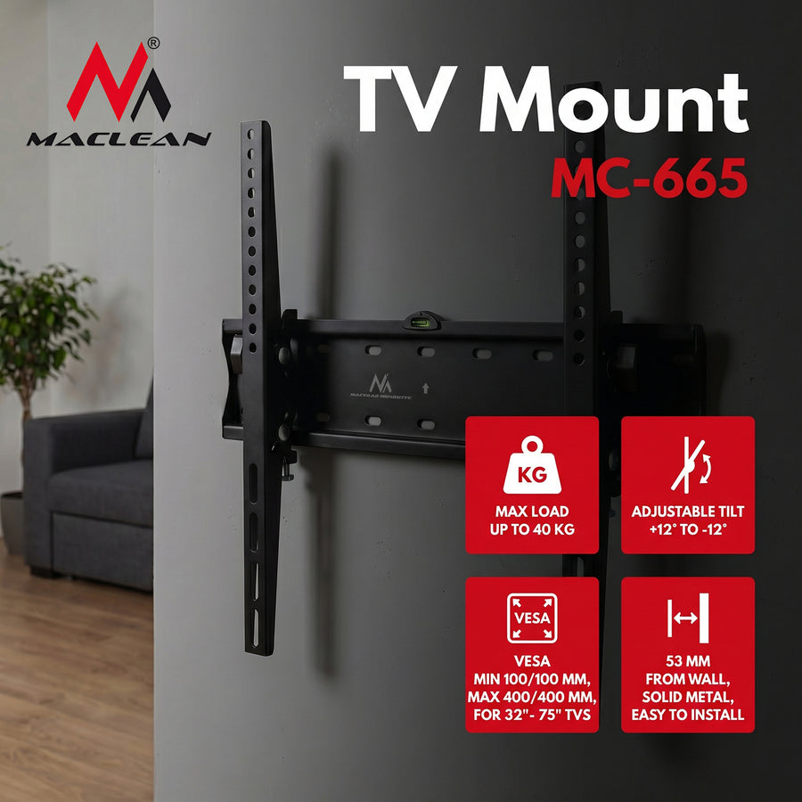 Suport pentru televizor Maclean, max VESA 400x400, 32-75", până la 40 kg, negru, MC-665