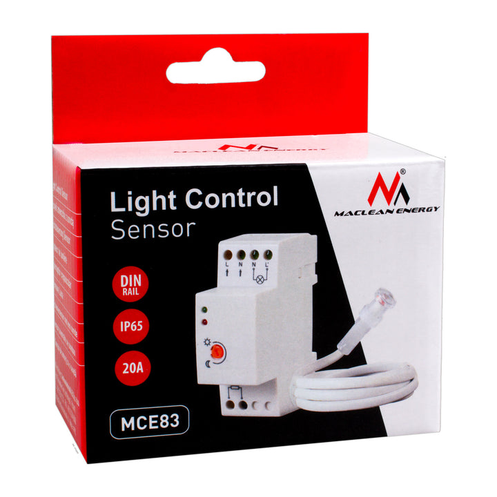Întrerupător de amurg Maclean, șină DIN, cu sondă externă, 220-240V/AC, 50Hz, 20A, MCE83