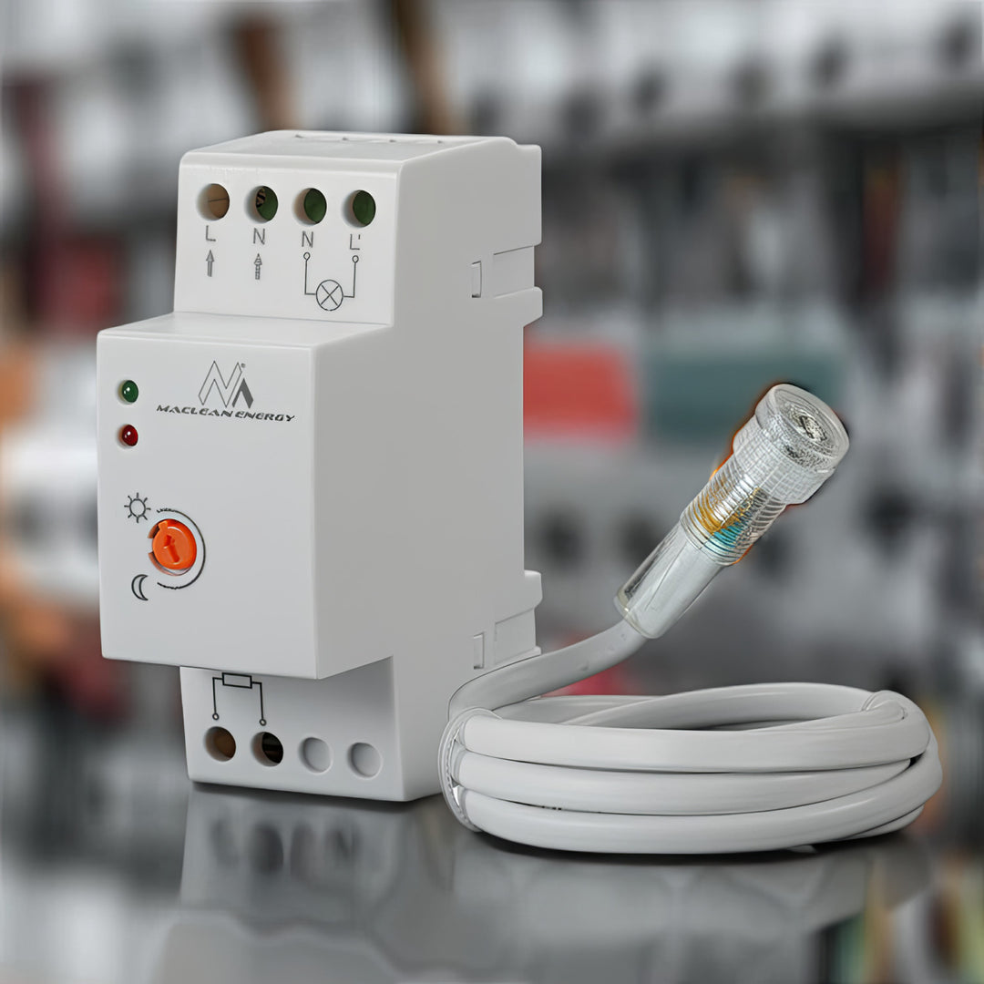 Întrerupător de amurg Maclean, șină DIN, cu sondă externă, 220-240V/AC, 50Hz, 20A, MCE83