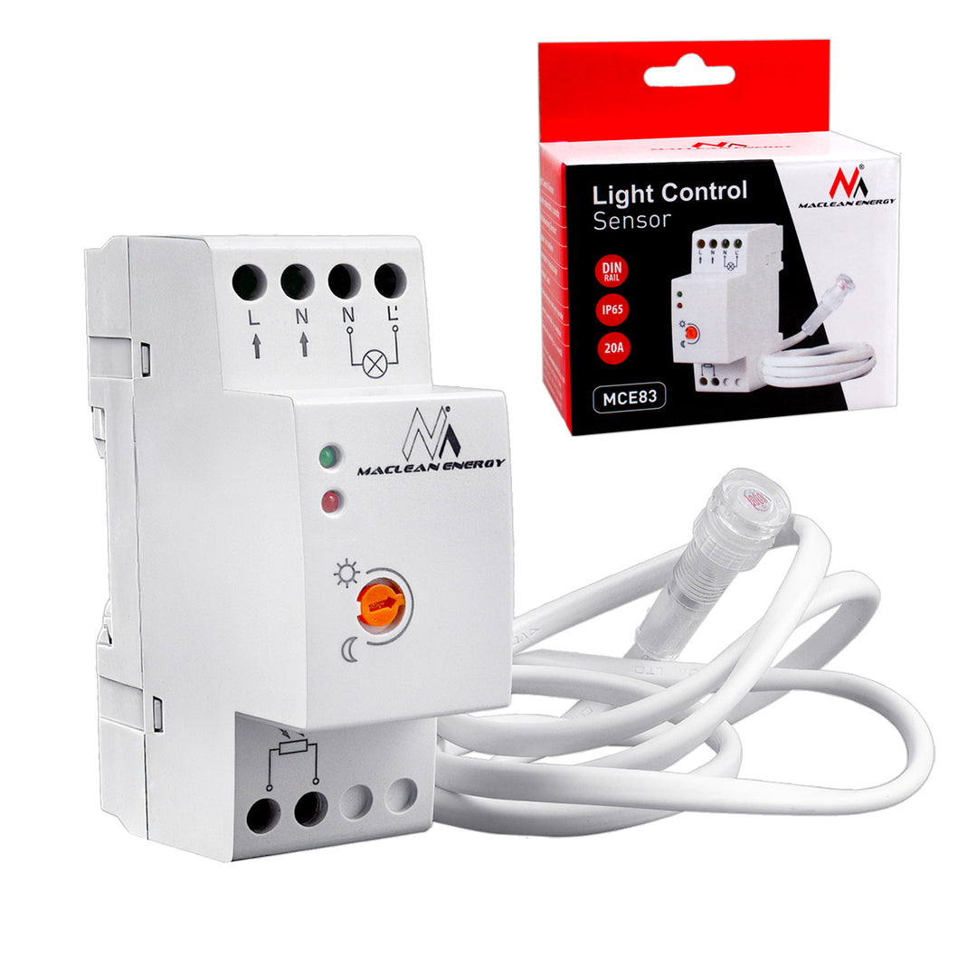 Întrerupător de amurg Maclean, șină DIN, cu sondă externă, 220-240V/AC, 50Hz, 20A, MCE83