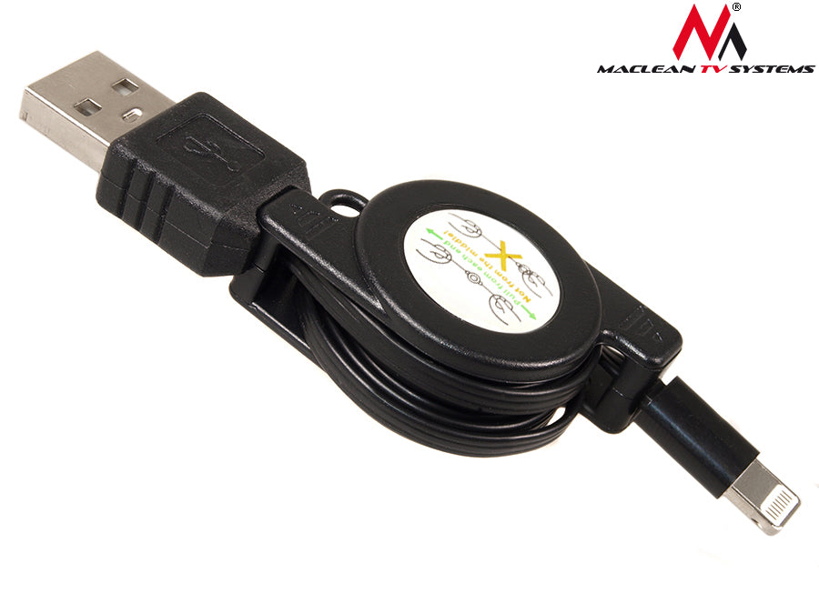 USB-lightning 8P negru cablu retractabil Maclean MCTV-731