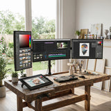 Suport de birou Maclean pentru 3 monitoare LCD, cu braț dublu, VESA 75x75 și 100x100, 13"-27", 8 kg, MC-691