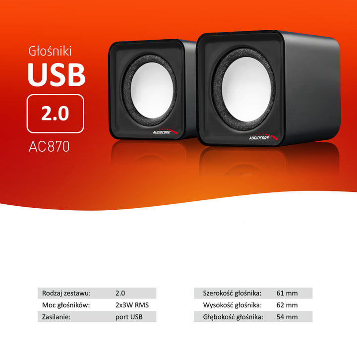 Difuzoare de calculator Audiocore AC870 B de 6W USB Silver&Black Audiocore AC870 B