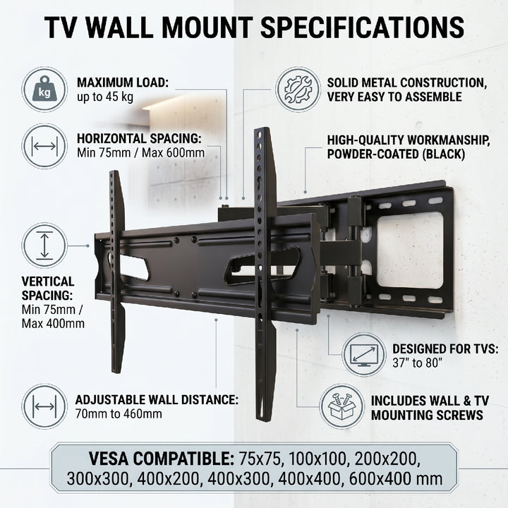 Suport TV Maclean, universal, max. VESA 600x400, 37-80" 45 kg, negru, MC-723 B