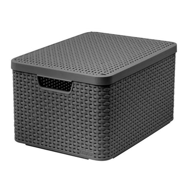 Coș cu bucluc, multifuncțional, cu capac, gri, Rattan Style L