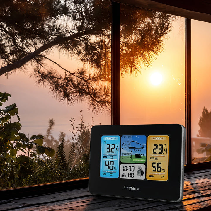 Statie meteo GreenBlue, WiFi, GB522, negru, senzor de temperatură, Display LCD IPX4