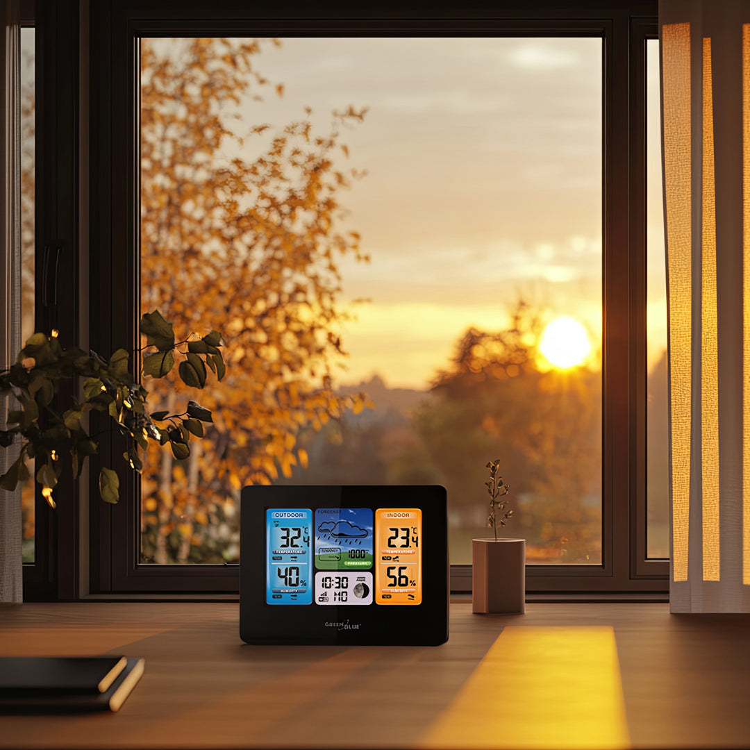 Statie meteo GreenBlue, WiFi, GB522, negru, senzor de temperatură, Display LCD IPX4