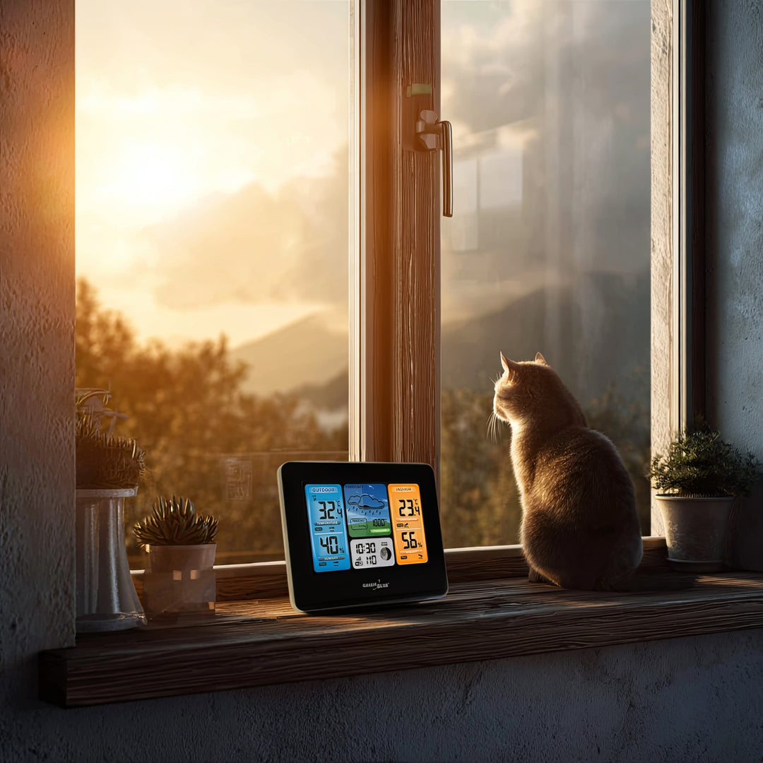 Statie meteo GreenBlue, WiFi, GB522, negru, senzor de temperatură, Display LCD IPX4