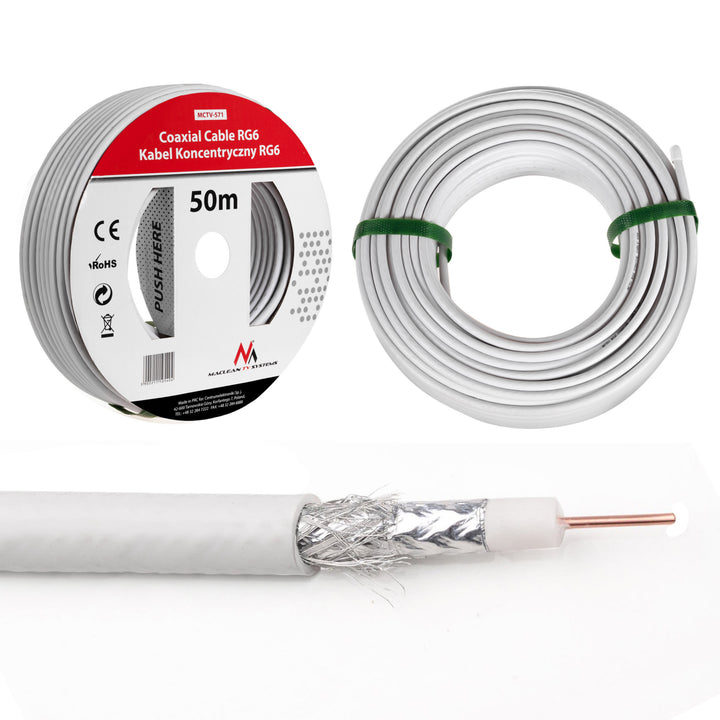 Cablu coaxial antenă/satelit Maclean, 1.0CCS RG6, 50M, MCTV-571