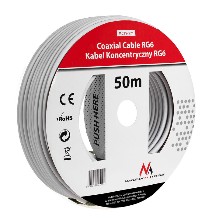 Cablu coaxial antenă/satelit Maclean, 1.0CCS RG6, 50M, MCTV-571